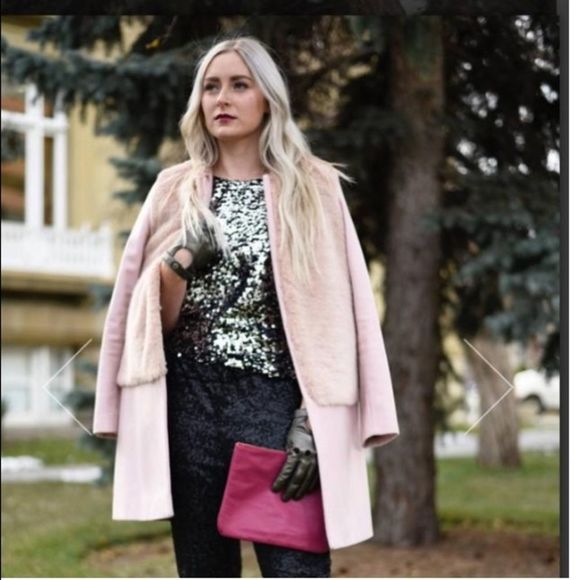 RARE ZARA Pink Wool Combination Faux FurJacket XS - Picture 12 of 13